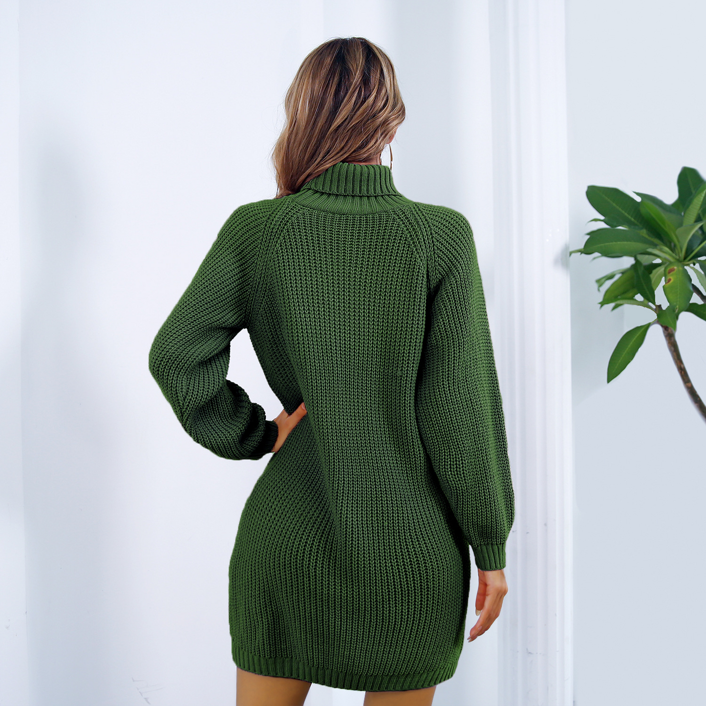 Melanie | Knäppt Turtleneck Långärmad Tröja Klänning