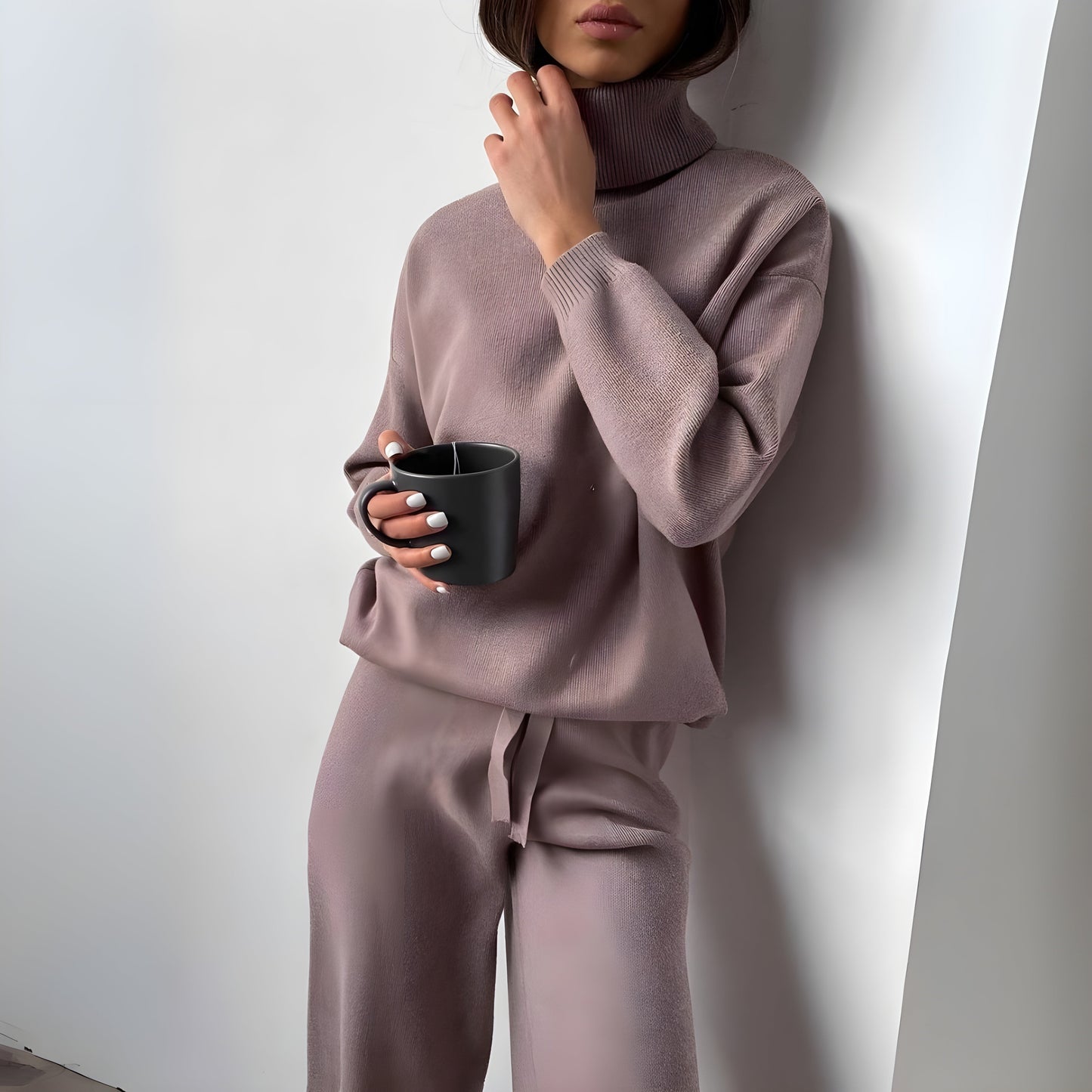 Yara | 2 Delat Set Varm Tröja Med Turtleneck Och Mjuka Långbyxor
